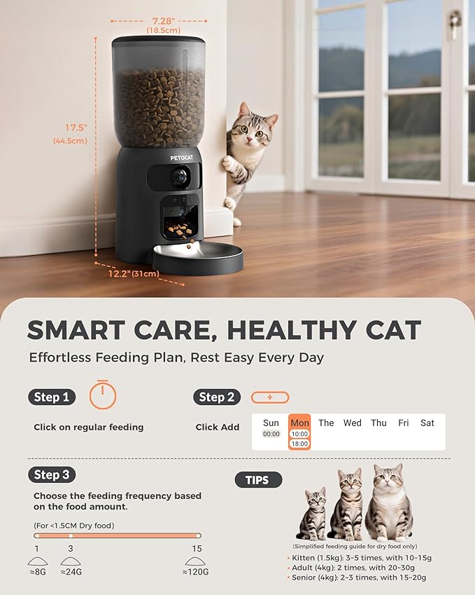 AI Cat Feeder with Dual Cameras (1 Adjustable), 2K HD Night Vision, 5G/2.4G WiFi, 6L Automatic Pet Feeder with APP Control, Laser Interactive Toy, Two-Way Audio & Scheduled Feeding-Mewly Pet