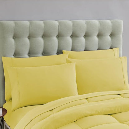 Sweet Home Collection 5 Piece Comforter Set Bag Solid Color All Season Soft Down Alternative Blanket & Luxurious Microfiber Bed Sheets, Yellow, Twin (Pack of 4)