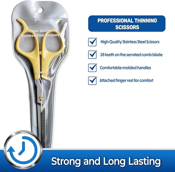 PET MAGASIN Dog Grooming Scissors Straight Thinning Yellow Stainless Steel Professional Grooming Shears for Dogs and Pets-Mewly Pet
