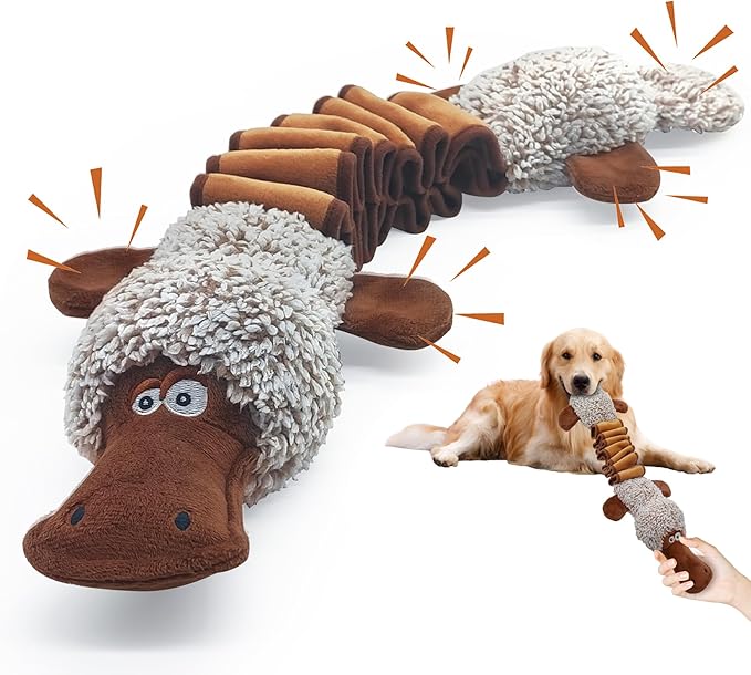 Squeaky Dog Toys, Interactive Tug of War Puppy Toys, Funny Plush Dog Chew Toys, Stuffed Dog Toys for Small,Medium and Large Dogs - Platypus-Mewly Pet