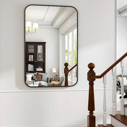 HARRITPURE Rectangular Bathroom Mirror 38''x26'' Black Bathroom Wall Mirror Aluminum Frame Wall-Mounted Mirrors for Entryway Bedroom Living Room