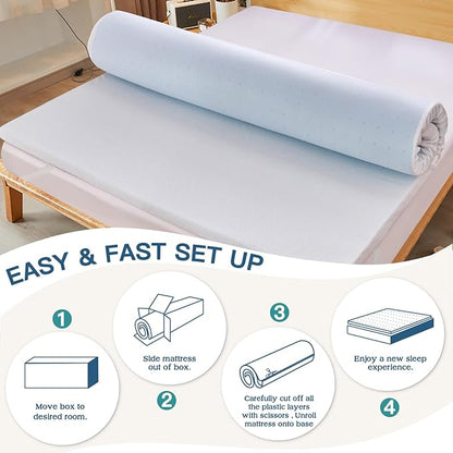 Airensky 2 Inch Memory Foam Mattress Topper, Cooling Gel Infused High Density Cal King (72"x84") Topper with Removable Washable Cover, Bed Topper for Pressure Relief Back Pain, CertiPUR-US Certified