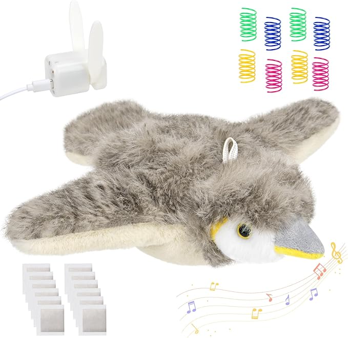 Cat Toys, Flapping Bird Cat Toy(No Flying), Interactive Catnip Toy with Springs & Catnip Bags, Chirping Noise Rechargeable Moving Wings Dog Cat Kitten Toys, Flappy Flying Pets Toy for Indoor-Mewly Pet