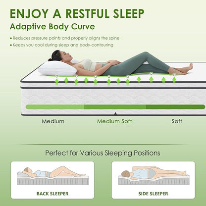 PayLessHere | 12 Inch Queen Mattress | Medium Firm Hybrid Mattress | White | with High-Density Foam and Breathable Cover | Pocket Spring Design, Pressure Relief | Bed in a Box, CertiPUR-US Certified