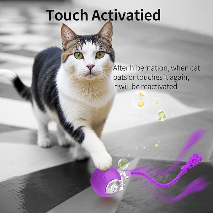 Interactive Cat Toys, Automatic Moving Cat Toys for Bored Indoor Adult Cats, Fast Rolling, Chirping & Motion-Activated Kitty Toys, Fun Gift for Cats with Speedy Tail 2.0, USB Rechargeable, Purple-Mewly Pet