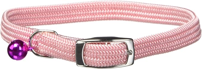 Kool Kat Elastic Cat Safety Collar with Bell, Pink, 12"-Mewly Pet