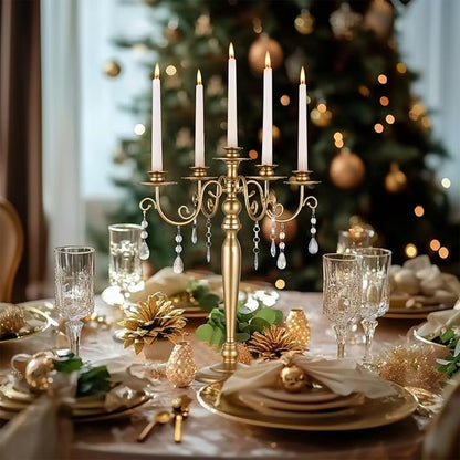 Sziqiq Gold Candelabra Candle Holder: 5 Arm Candelabras Centerpiece Table Decorations for Wedding - Vintage Metal Candlestick Candleholders for Dining Table Fireplace