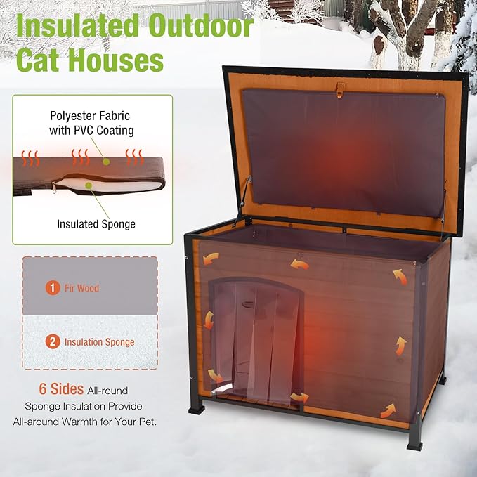GUTINNEEN Large Insulated Dog House for Winter Outdoor Dog Kennel with Anti-Chewing Metal Frame for Medium to Large Dogs, Brown Color-Mewly Pet