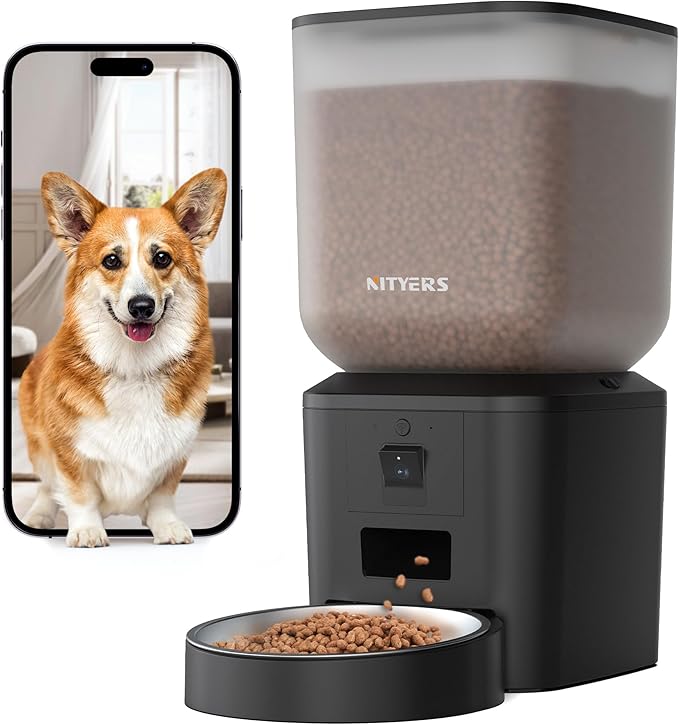Automatic Dog & Cat Feeder with Camera & WiFi – 8L/34 Cups, 1080P Night Vision, 2.4 & 5G WiFi, 2-Way Talk, 10s Voice Recording, Timed Food Dispenser, Up to 99 Portions, 15 Meals Per Day-Mewly Pet