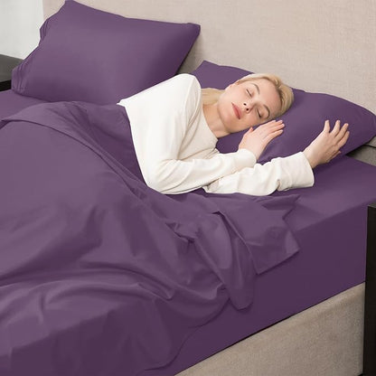 Mejoroom King Size Bed Sheet Set - Hotel Luxury 1800 Bedding Sheets & Pillowcases - 16" Deep Pocket Fitted Sheet, Soft, Breathable, Wrinkle & Fade Resistant - 4 Piece(King, Purple)