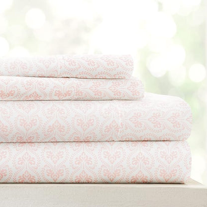 Linen Market Patterned Microfiber Full Sheet Set 4 Piece – Oeko-TEX Certified Ultra Soft & Wrinkle-Free - 16" Deep Pocket Sheets - Easy Care Full Size - Classic in Pink