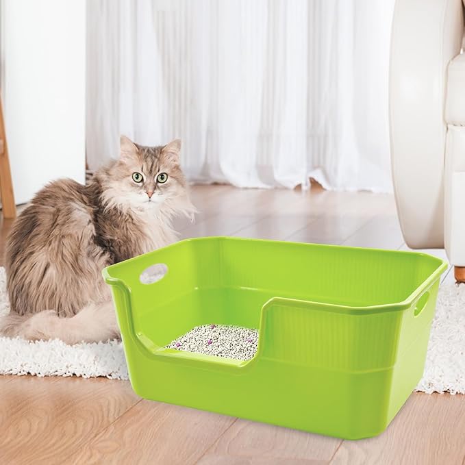 Large Litter Pan Low Entry,High Wall Litter Box Side Entry Plastic Cat Boxes for Indoor Cats Anti-Urine Leakage,High Sides Kitty Tray Open Kitten Toilet Low Entrance Green-Mewly Pet