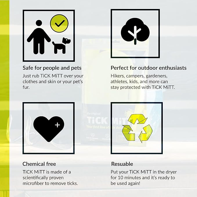 Yellow Tick Removal Glove for Humans & Pets - Safely Remove Ticks Effortlessly, Chemical-Free, Durable, Portable Tick Management Tool for Outdoor Adventures & Everyday Use-Mewly Pet