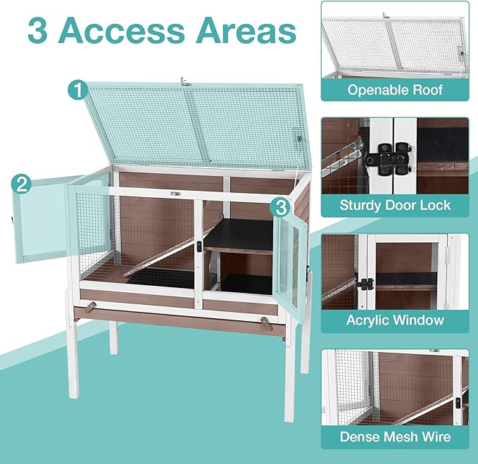Guinea Pig Cage with Wooden Stand,Indoor Rabbit Hutch with 2 Stories,Hamster Cage with Anti Chew Ramp,Hideout, Platform, Pull Out Tray (Brown)-Mewly Pet