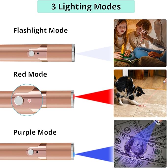 TBTeek Cat Toys for Indoor Cats, 2 Pieces, Rechargeable, 7 Adjustable Patterns, Interactive Kitten Pet Dog Red Dot Chase Light Toy for Cats Fun Playing Exercise(Rose Gold)-Mewly Pet