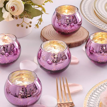 12 Pcs Purple Votive Candle Holders for Wedding Decor, Purple Mercury Glass Candle Holders for Table Centerpieces, Tea Light Holder for Wedding Bridal Shower Party Supplies