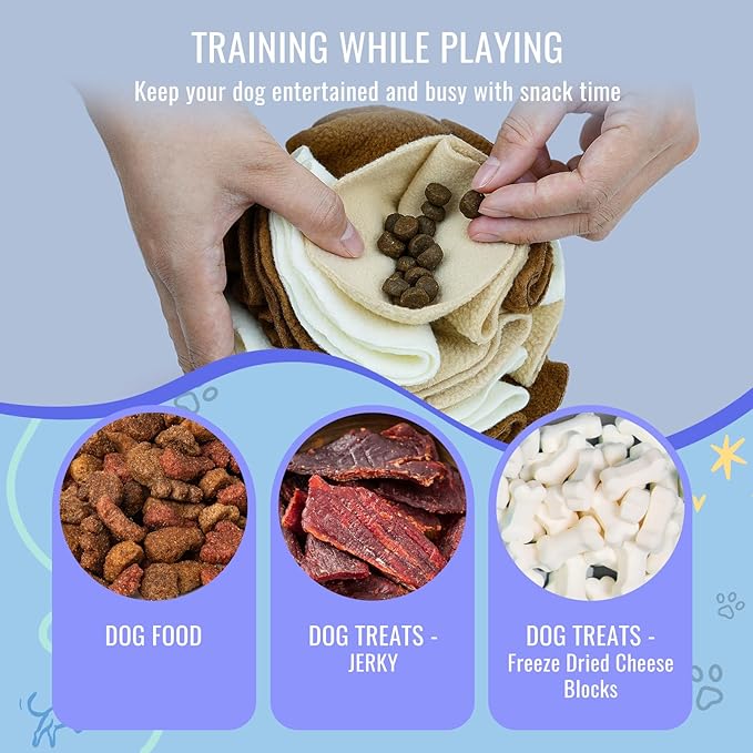 Pet Snuffle Ball, Puzzle Sniffing Interactive Dog Ball for Blind Dogs Training Stress Relief Dog Enrichment Toys Treat Machine Washable (Milk Tea Brown, 10cm)-Mewly Pet