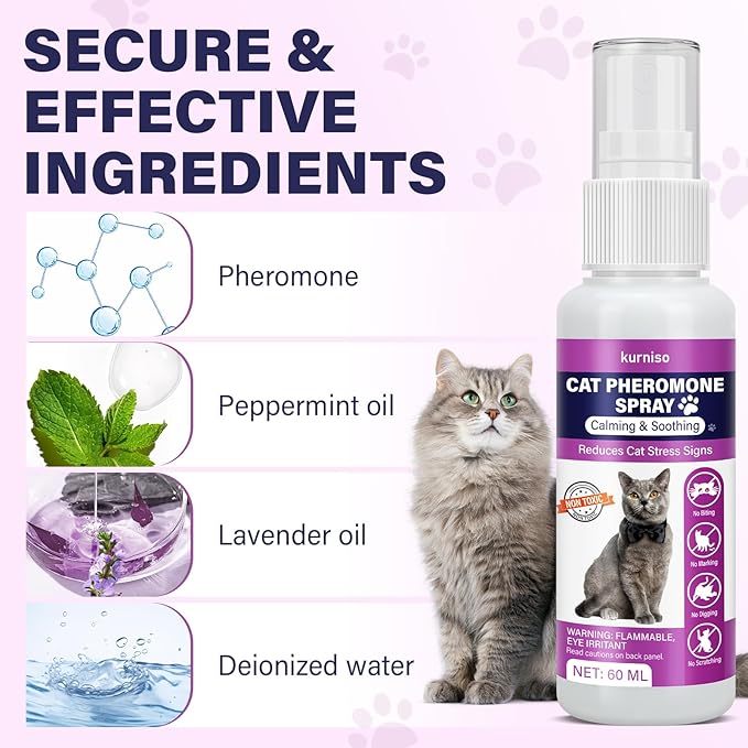 Cat Calming Pheromone Spray, 2 Pack, Calming Spray for Cat Anxiety Relief, Reduce Stress, Hiding & Scratching Furniture - During Travel, Fireworks, Thunder, 60 ML-Mewly Pet