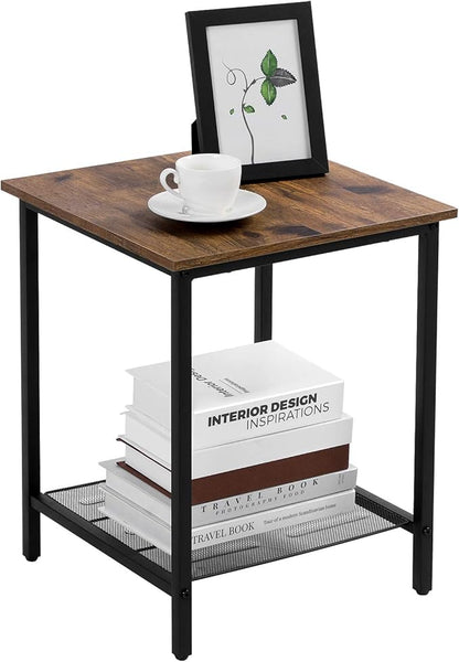 VASAGLE End Table，2-Tier Nightstands Side Table Night Stand Bedside Desk for Small Space in Living Room, Bedroom, , Steel Frame, Easy Assembly, 1 Pack, Chestnut Brown and Black, ULET202B07