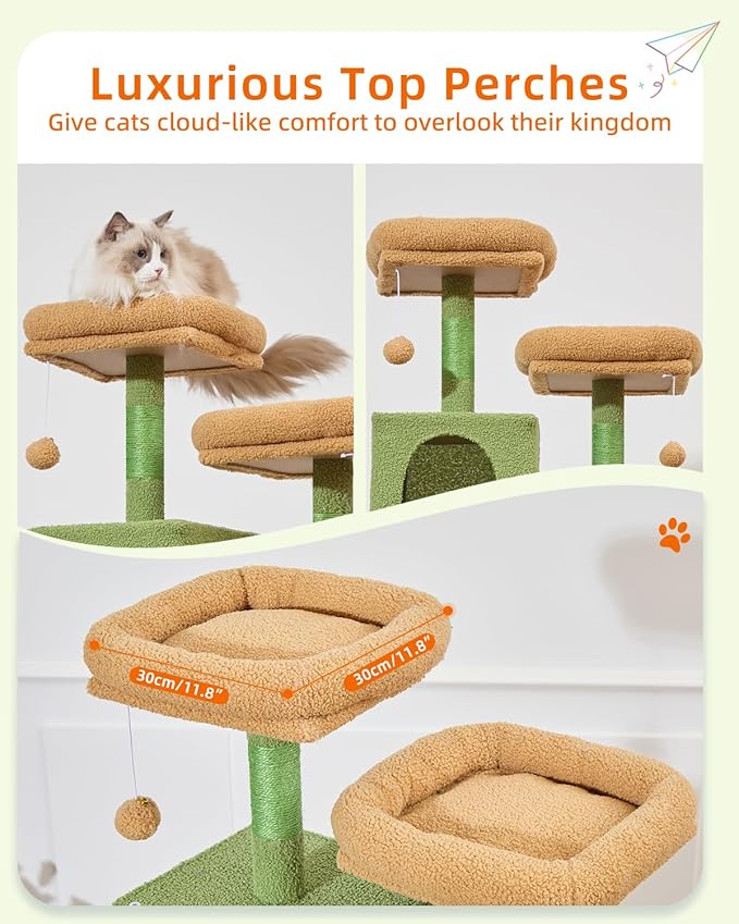 Taoqimiao Cat Tree, 68-Inch Cat Tree Cat Tower for Indoor Cats, Plush Multi-Level Cat Condo with 6 Scratching Posts, 2 Perches, 2 Caves,Hammock, 3 Pompoms,MS020ST Cactus-Mewly Pet
