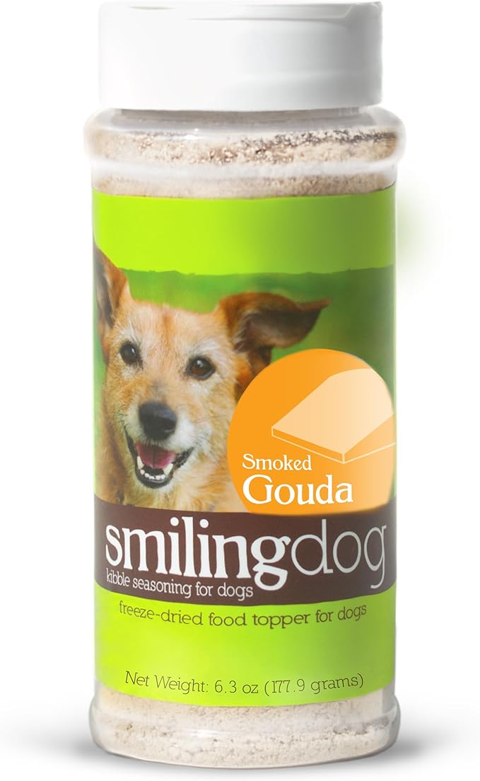 Herbsmith Smiling Dog Kibble Seasoning – Freeze Dried Cheese Food Topper - Smoked Gouda – All Natural, Human-Grade Topper for Dogs - 6 oz-Mewly Pet