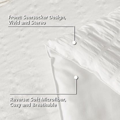 CozyLux Twin XL Seersucker Comforter Set with Sheets White 5 Pieces Bed in a Bag Twin Extra Long Luxury Soft Bedding Sets for College Dorm with Down Alternative Comforter, Sheets, Pillowcase & Sham