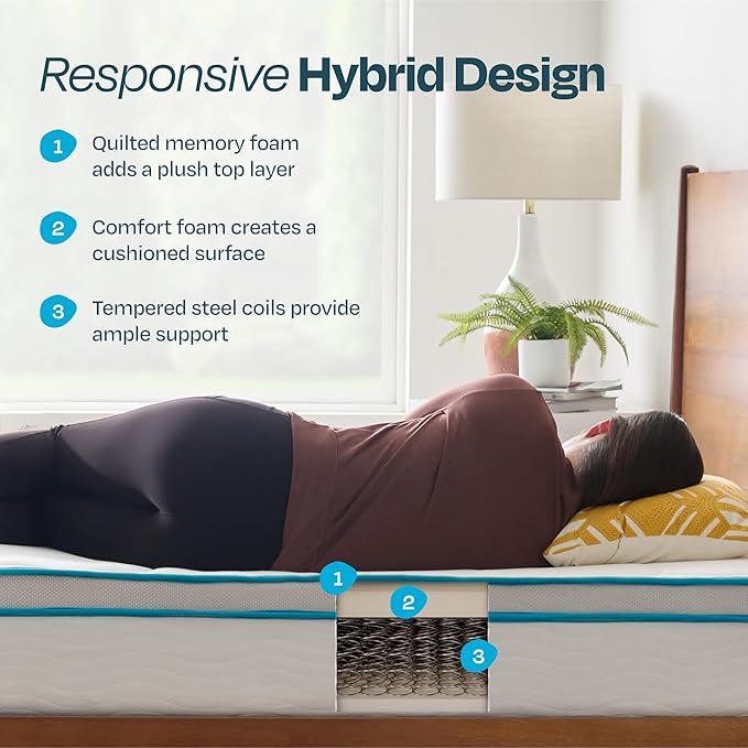 Linenspa 10” Memory Foam and Innerspring Hybrid Mattress + 14” Black Metal Platform Bed – Twin XL Mattress + Metal Folding Twin XL Bedframe