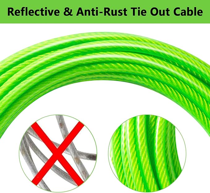Dog Tie Out Cable 15FT-500Lbs,Heavy Duty Dog Leads&Tether for Yard with Swivel Hook,Small Large Dogs Leash Line for Outside,Rust Chew Proof Dogs Run Cable for Outdoor Camping (Green, 15FT)-Mewly Pet