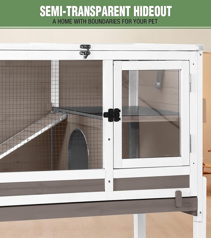 GUTINNEEN Guinea Pig Cage Rabbit Cage Indoor with Chew-Proof Edges, Clean Deep Tray, Leakproof PVC Layer, Small Animals Cage with Adjustable Legs - Brown-Mewly Pet