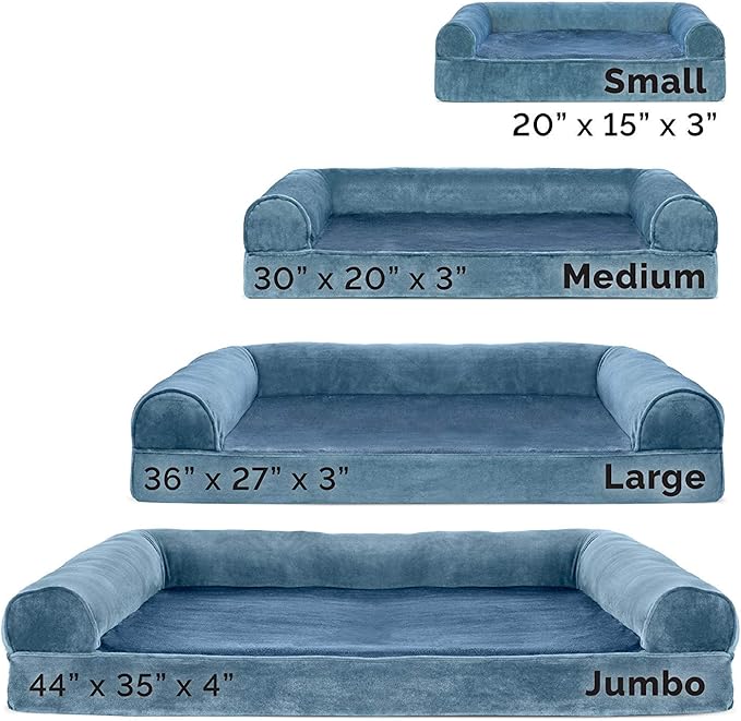Furhaven Cooling Gel Dog Bed for Large/Medium Dogs w/ Removable Bolsters & Washable Cover, For Dogs Up to 55 lbs - Faux Fur & Velvet Sofa - Harbor Blue, Large-Mewly Pet