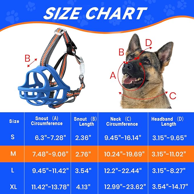 Dog Muzzle, Basket Muzzle for Small Medium Large Dogs, Anti-Biting and Chewing, Lightweight & Sturdy Cage Design,Allows Panting & Drinking, Ideal for Grooming & Training(Blue Size M)-Mewly Pet