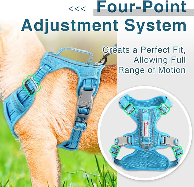 BARKBAY Dog Harness No Pull with ID Tag Pocket - Heavy Duty, Reflective, Easy Control for Large Dogs(Blue,M)-Mewly Pet