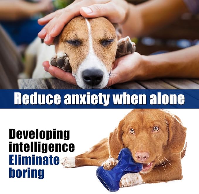 Rubber Dog Toys Treat Dispensing - Super Tough Treat Toys for Aggressive chewers Large Breed Durable Dog Toys IQ Training (Blue)-Mewly Pet