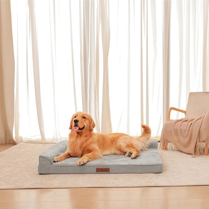 Orthopedic Dog Beds Large Sized Dog, 3 Inch Memory Foam Pet Bed for Medium and Large Dogs, Washable Removable Cover, Nonskid Bottom, Waterproof, 44x32 Inches XXL Light Grey-Mewly Pet