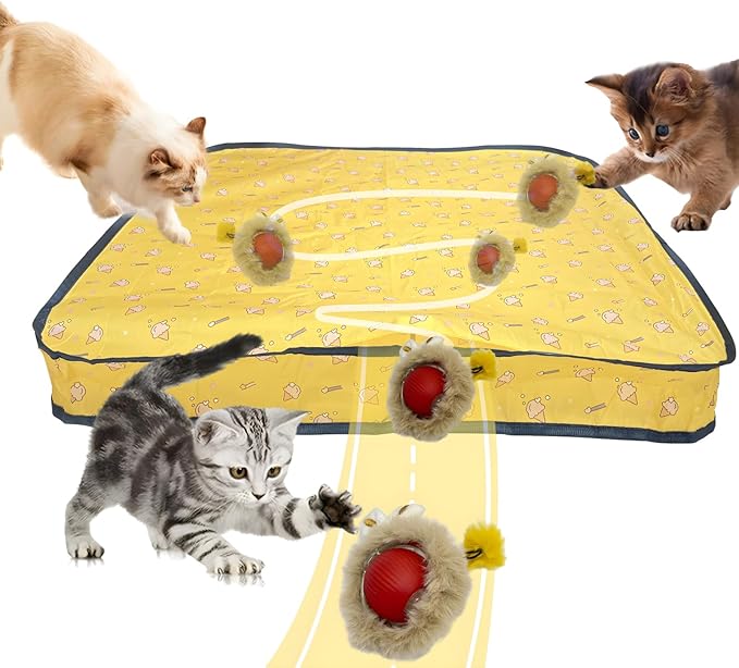 Interactive Cat Toys for Indoor Cats, Fast Rolling Ball in Play Mat, Automatic Moving Cat Ball in Pouch, Stimulate Your Cat's Nature, 28 Inch cat Toys (Round [with Steel Ring])-Mewly Pet