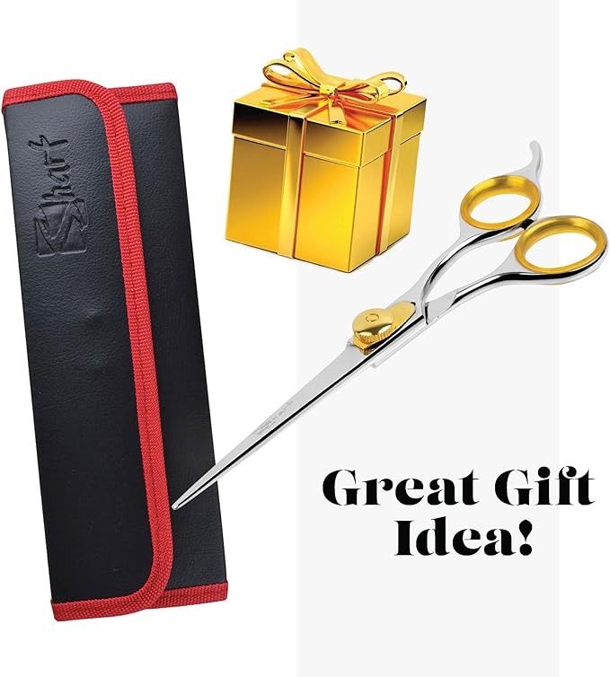 Sharf Gold Touch Pet Grooming Shear | Straight Cat & Dog Grooming Scissors | 6.5 Inch | 440c Japanese Stainless Steel Pet Dog Shearing Scissors | Animal Shears with Removable Comfort Rings-Mewly Pet