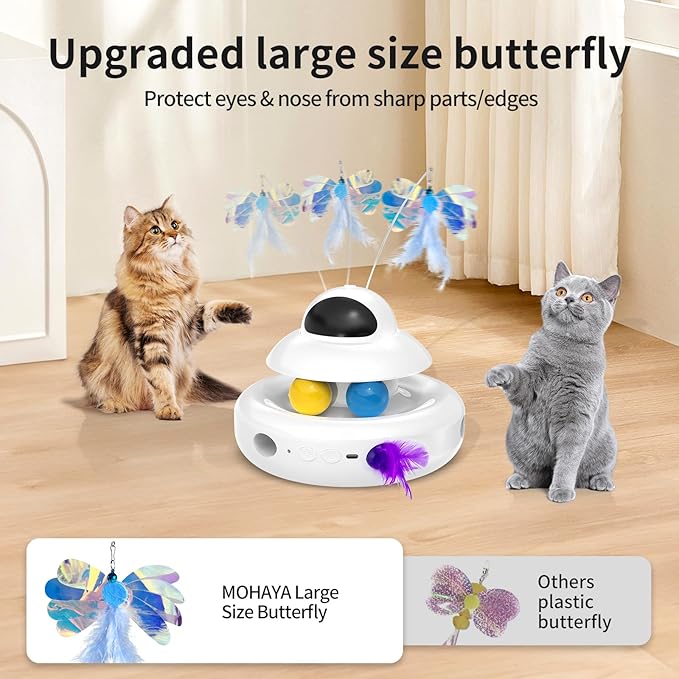 Interactive Cat Toys for Indoor Cats,4-in-1 Automatic Kitten Toy,Motion Activated Electronic Fluttering Butterfly,Track Balls, Moving Feather Toys for All Breeds,USB Rechargeable-Mewly Pet