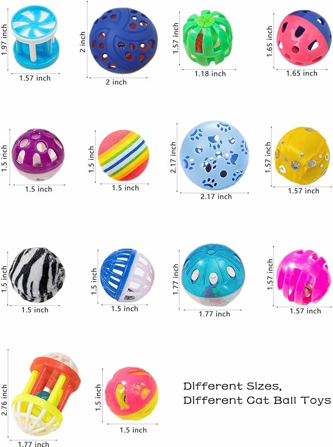10-Pack Cat Toy Balls with Bells for Kittens and Cats (1.5'' - 2.2'', Cat Toys Mega Set)-Mewly Pet