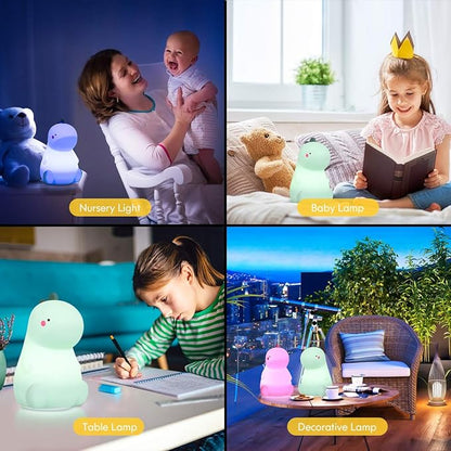 VSATEN Dinosaur Night Light for Kids, Cute Color Changing Silicone Baby Night Light with Touch Sensor, Portable Rechargeable LED Bedside Nursery Lamp for Toddler's Room, Gifts for Boys Girls, Green