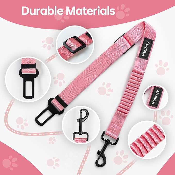 Thickened Dog Seat Belt for Car, 3 Pack Set Retractable Dog Car Adjustable Seatbelts for Vehicle Nylon Pet Safety Heavy Duty & Elastic & Durable Car Harness for Dogs, Light Pink-Mewly Pet
