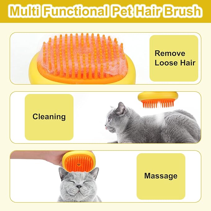Cat Steam Brush, 3 in 1 Cat and Dog Grooming Brush for Shedding, Pet Hair Cleaning, Silicone Massage, Anti-Static Pet Spray Hair Removal Comb-Mewly Pet