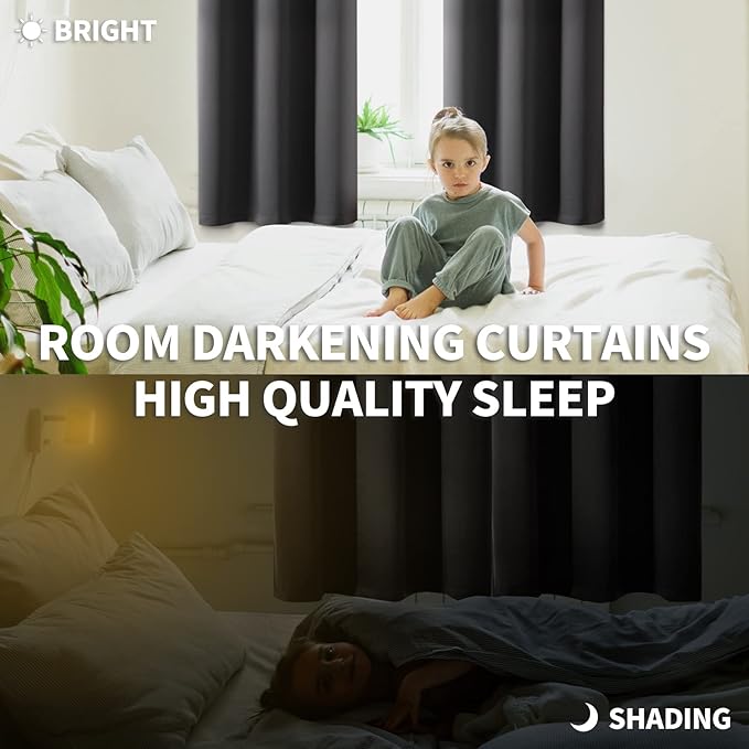 BGment Blackout Curtains for Bedroom - Grommet Thermal Insulated Room Darkening Curtains for Living Room, Set of 2 Panels (38 x 63 Inch, Dark Grey)