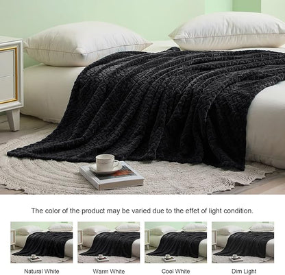 Exclusivo Mezcla Fleece Throw Blanket for Couch, 50x70 Inches Soft Cozy Jacquard Flannel Blankets, Lightweight Fuzzy Plush Warm Throws for Winter, Black