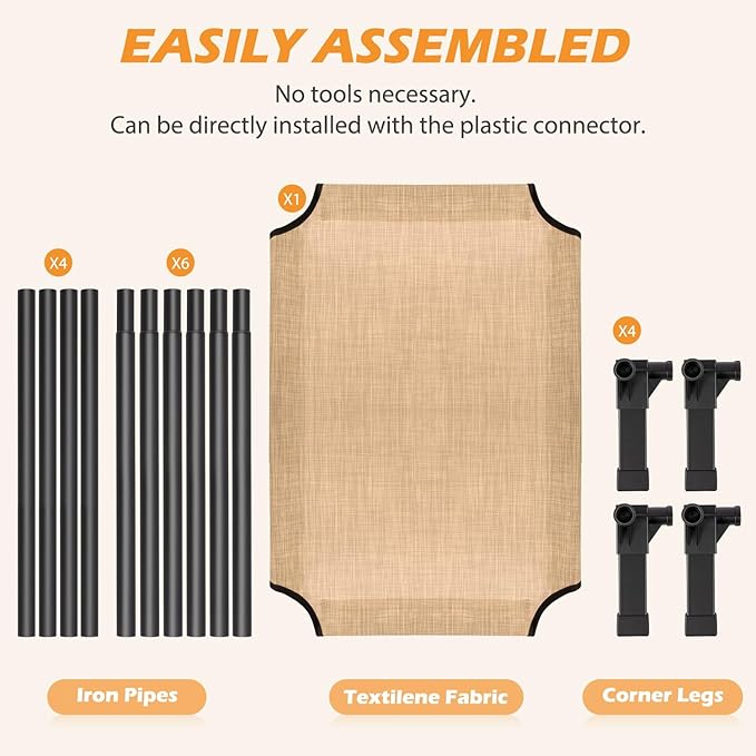 Heeyoo Elevated Dog Bed, Cooling Raised Pet Cot with Chew Proof Washable Breathable Mesh and Metal Frame, Portable Dog Cot Bed with No-Slip Feet for Outdoor or Indoor Use-Mewly Pet