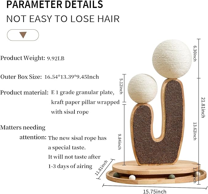 Cactus-Shaped Cat Scratching Post with Cat Scratcher, Interactive Toy Balls, Handmade with Natural Materials, Cute Cat Scratching Post, Easy-to-Clean Cat Furniture-Mewly Pet