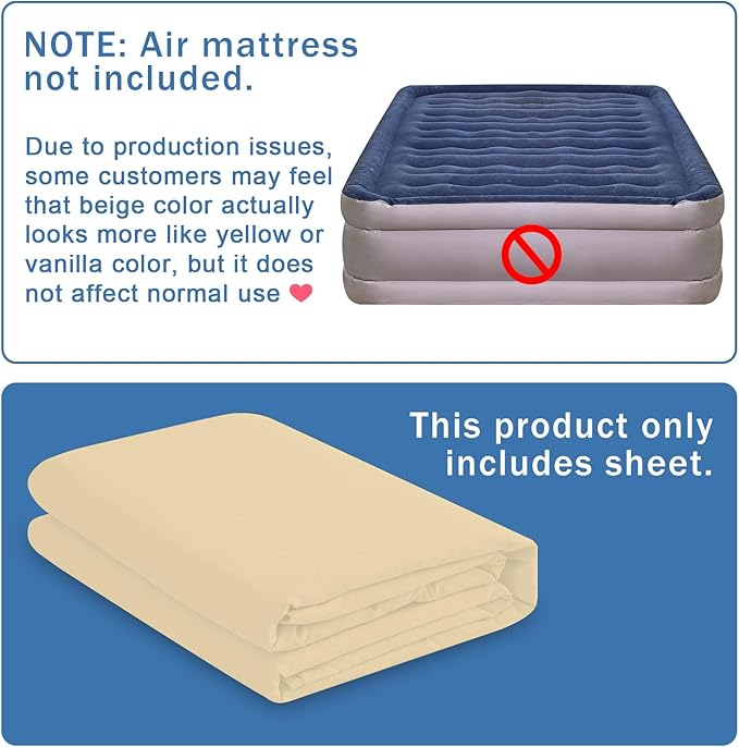 Bedecor Air Bed Sheets for Mattress Cover Removable Bed and Elastic Band Super Soft and Breathable & Deep up to 21" Beige Twin XL