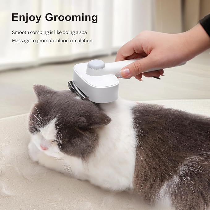 2-in-1 Deshedding Brush & Dematting Comb for Cats, Cat Brush for Long Haired Cats, Effectively Removes Matted Fur & Tangles, White-Mewly Pet