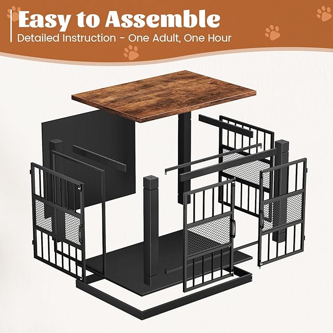 VOPEAK 27.5" Dog Crate Furniture, Chew Resistant Dog Crate for Small Dogs Puppy, Heavy Duty Dog Crates Dog Kennel Cage Indoor with Double Doors, Wooden End Table for Bedroom Living Room, Black-Mewly Pet