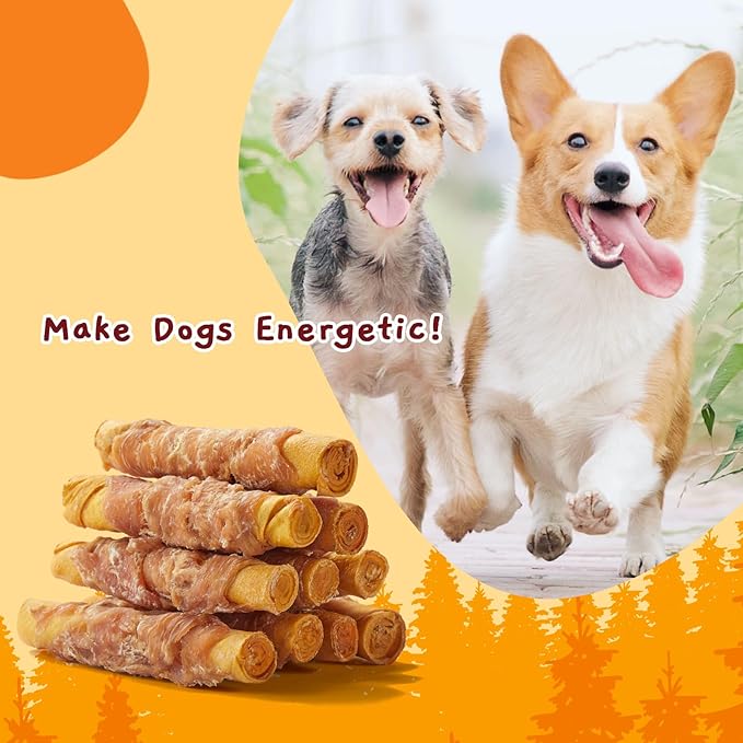Jungle Calling Dog Treats Smoked Chicken Wrapped Rawhide Rolls, High Protein Dog Chews, Rawhide Chews for Medium and Large Dogs, 10.6 Oz-Mewly Pet