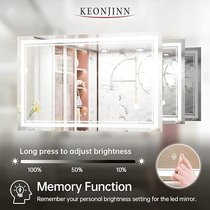 Keonjinn 48 x 30 Bathroom LED Mirror, Front Lighted Bathroom Vanity Mirror, Shatter-Proof Tempered Glass, UL-Listed LED Driver, Fog Free, Dimmale 6000K, Easy to Install(Horizontal/Vertical)